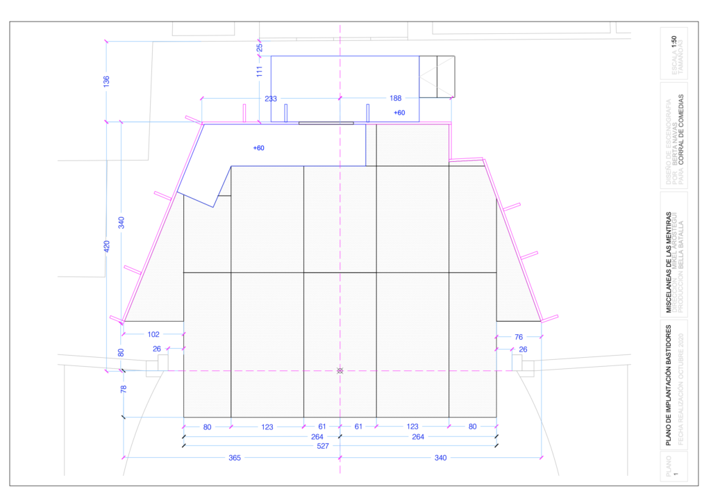 Plano de implantación en Corral de comedias Alcalá de Henares realizado por Berta Navas. Escenografía para Mikel Arostegui